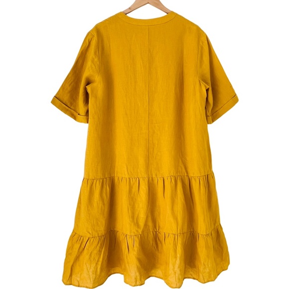 GRAE COVE Fallen Linen Relaxed Fit V-Neck Tiered Mini Dress in Yellow Size XXL - Picture 4 of 8
